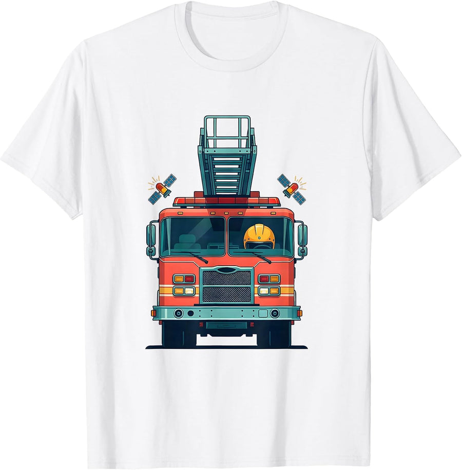 Men's Fire Truck Ladder Future Firefighter Kids Birthday T-Shirt - White