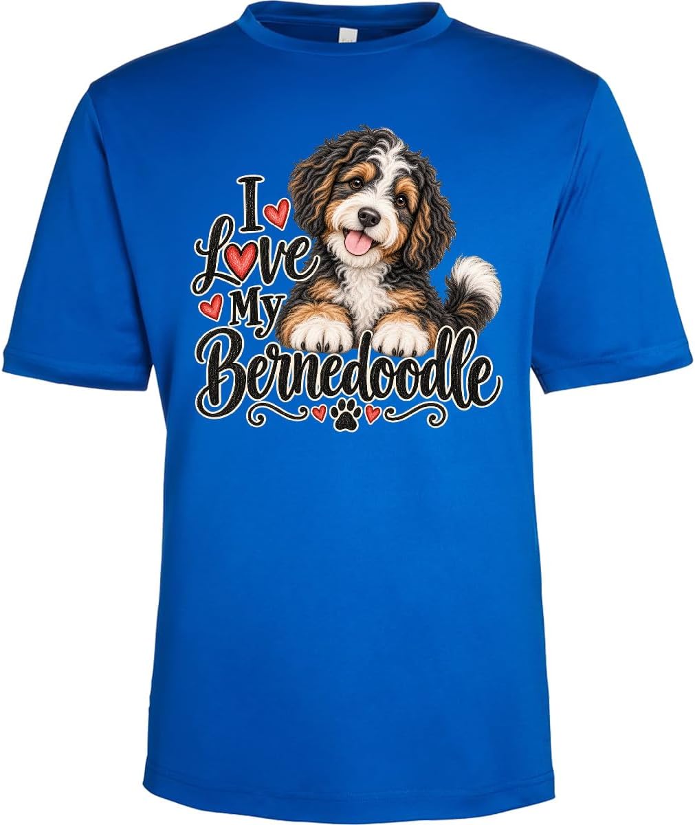 inktastic I Love My Bernedoodle Adult Performance T-Shirt - Royal Blue