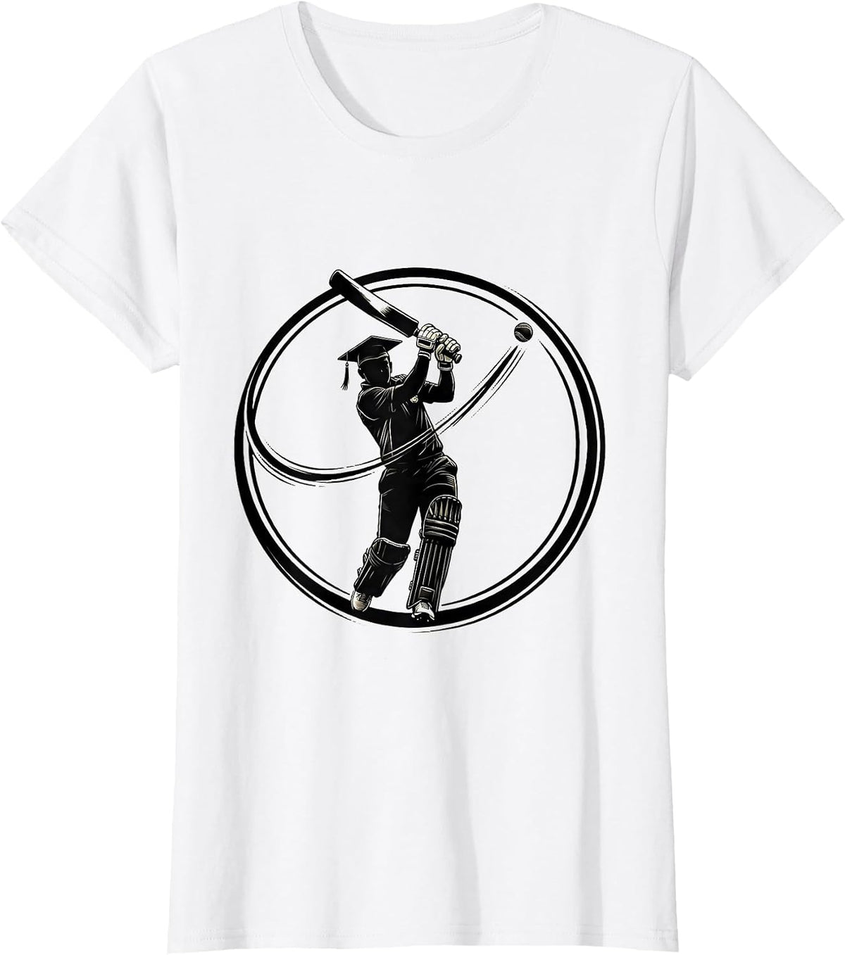 Women's Cricket Life Back to School Graduation Cap Batsman T-Shirt - White