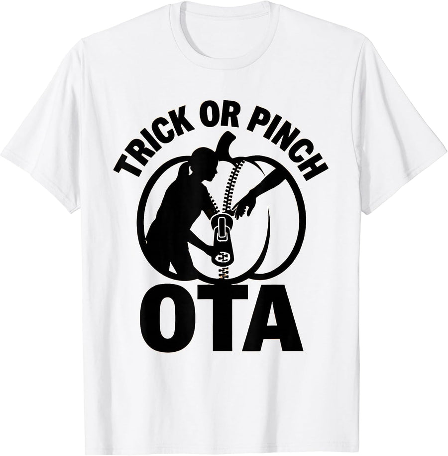 Men's Trick Or Pinch OTA Physical Therapy Halloween Therapist T-Shirt - White