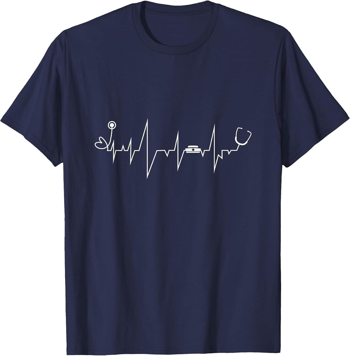 Stethoscope Essential Worker Night Shift Healthcare Nurse T-Shirt - Navy Blue