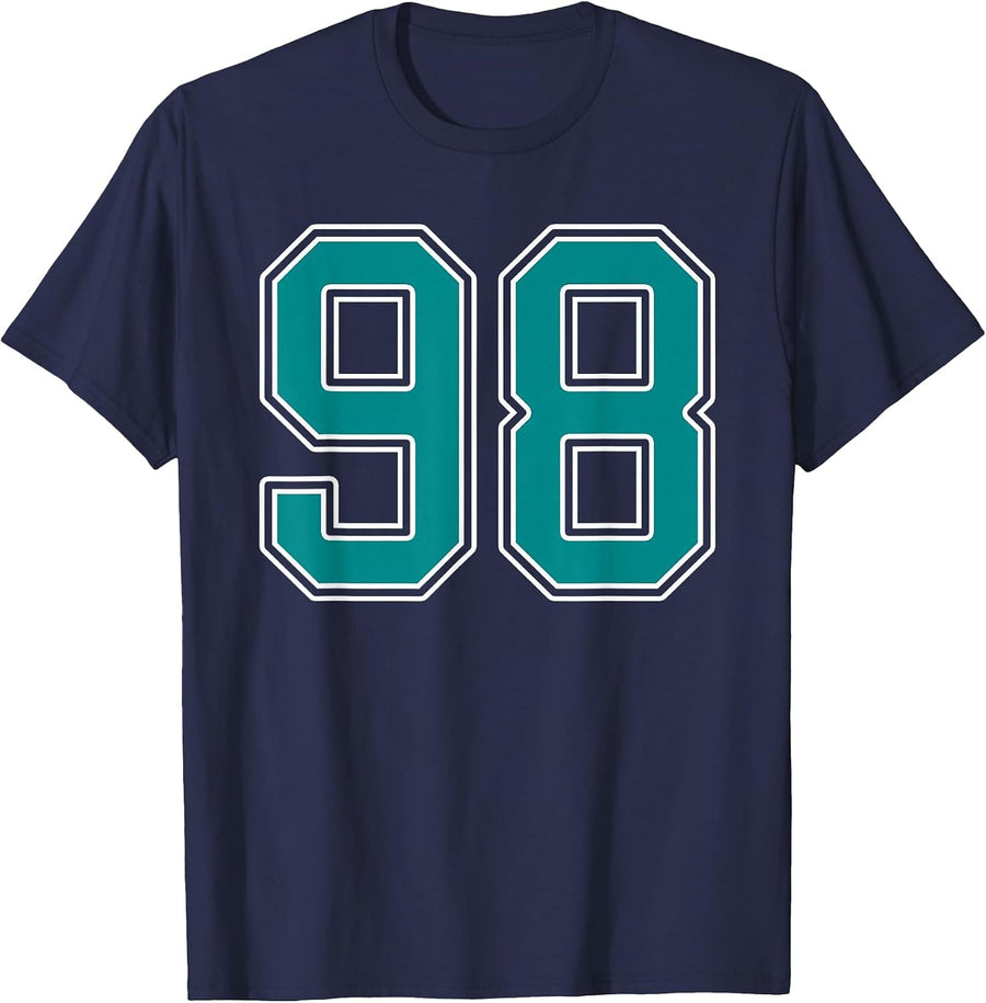 Teal and White Number 98 Jersey Player Uniform #98 Fan T-Shirt - Navy Blue
