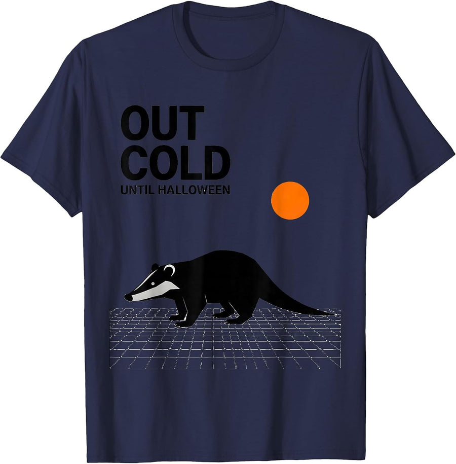 Out Cold Until Halloween Vintage Opossum Moon Spooky T-Shirt - Navy Blue