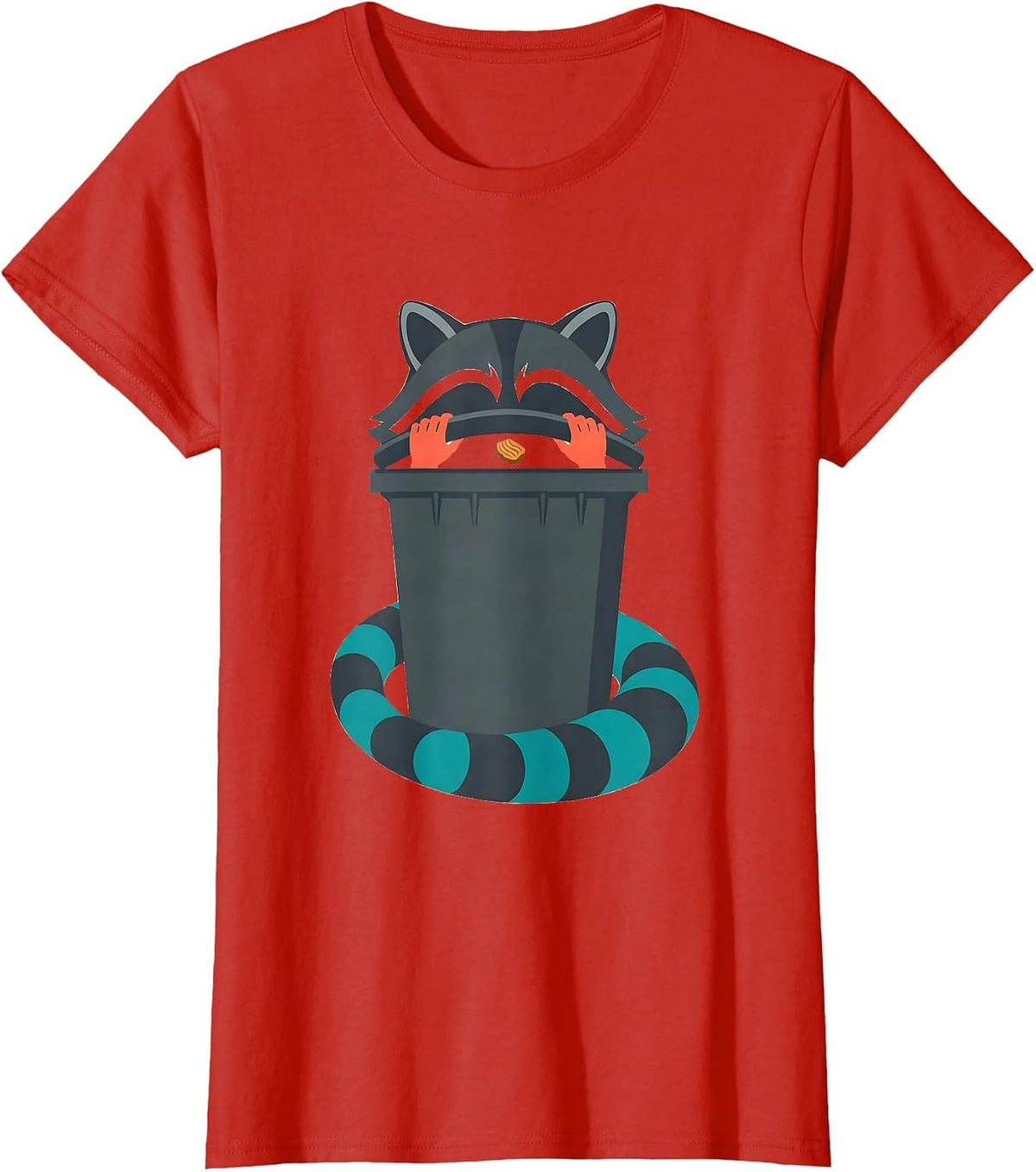 Women's Trash Panda Raccoon Snack Humor Flat Vector T-Shirt - Red