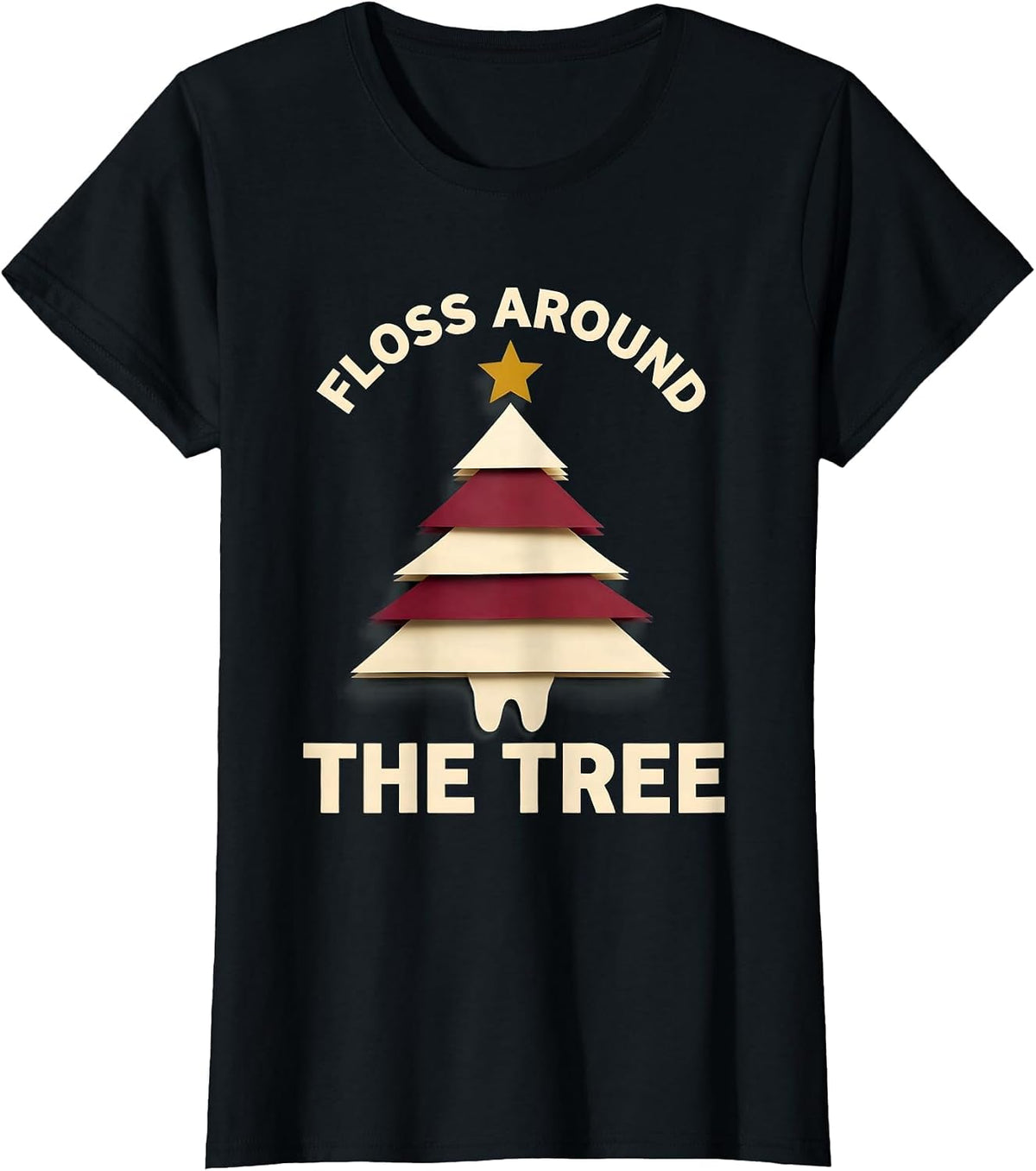 Floss Around The Tree Funny Dental Christmas Dentist Dental T-Shirt - Black