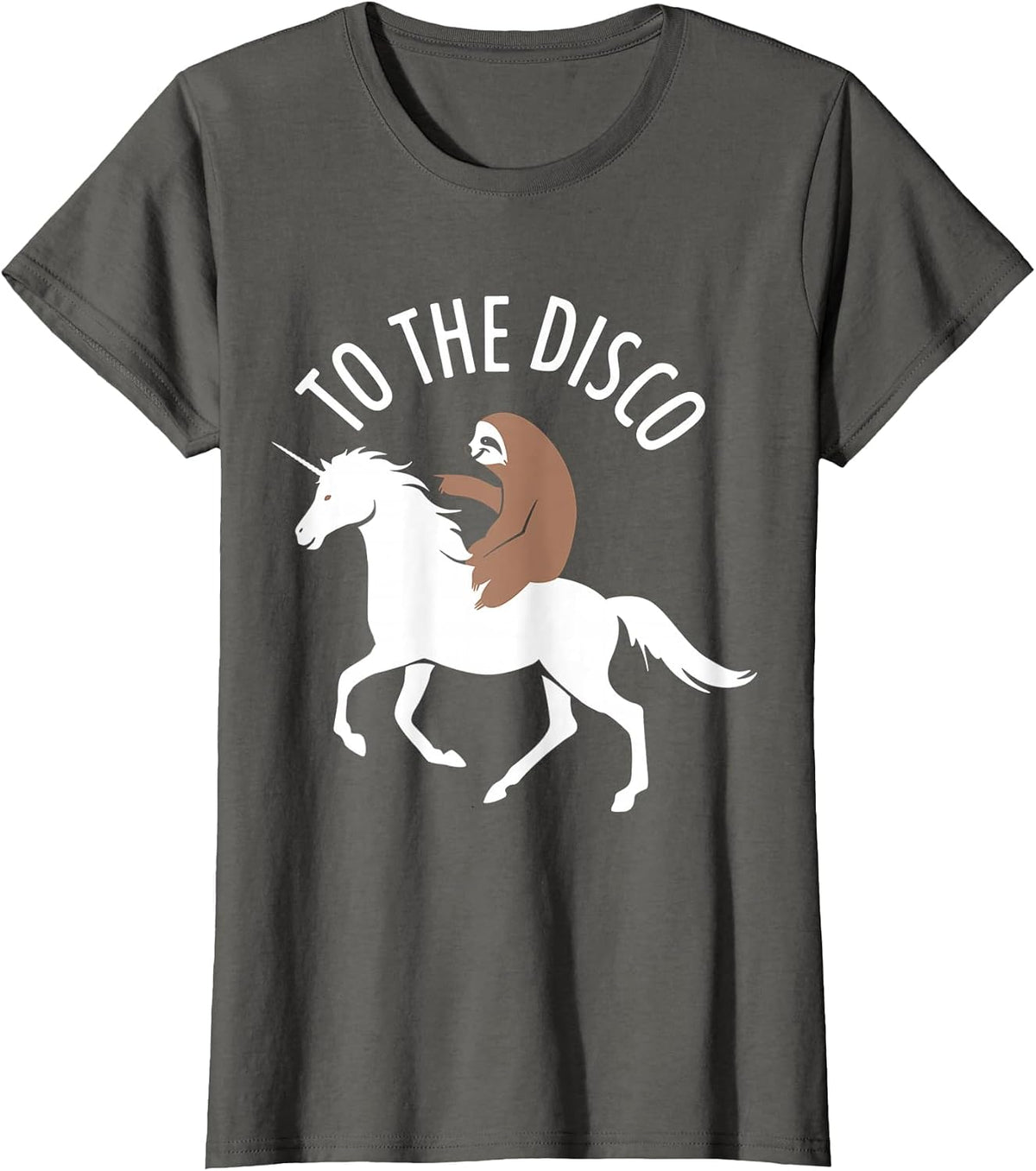 Sloth Riding Unicorn to The Disco Funny T-Shirt - Asphalt Grey