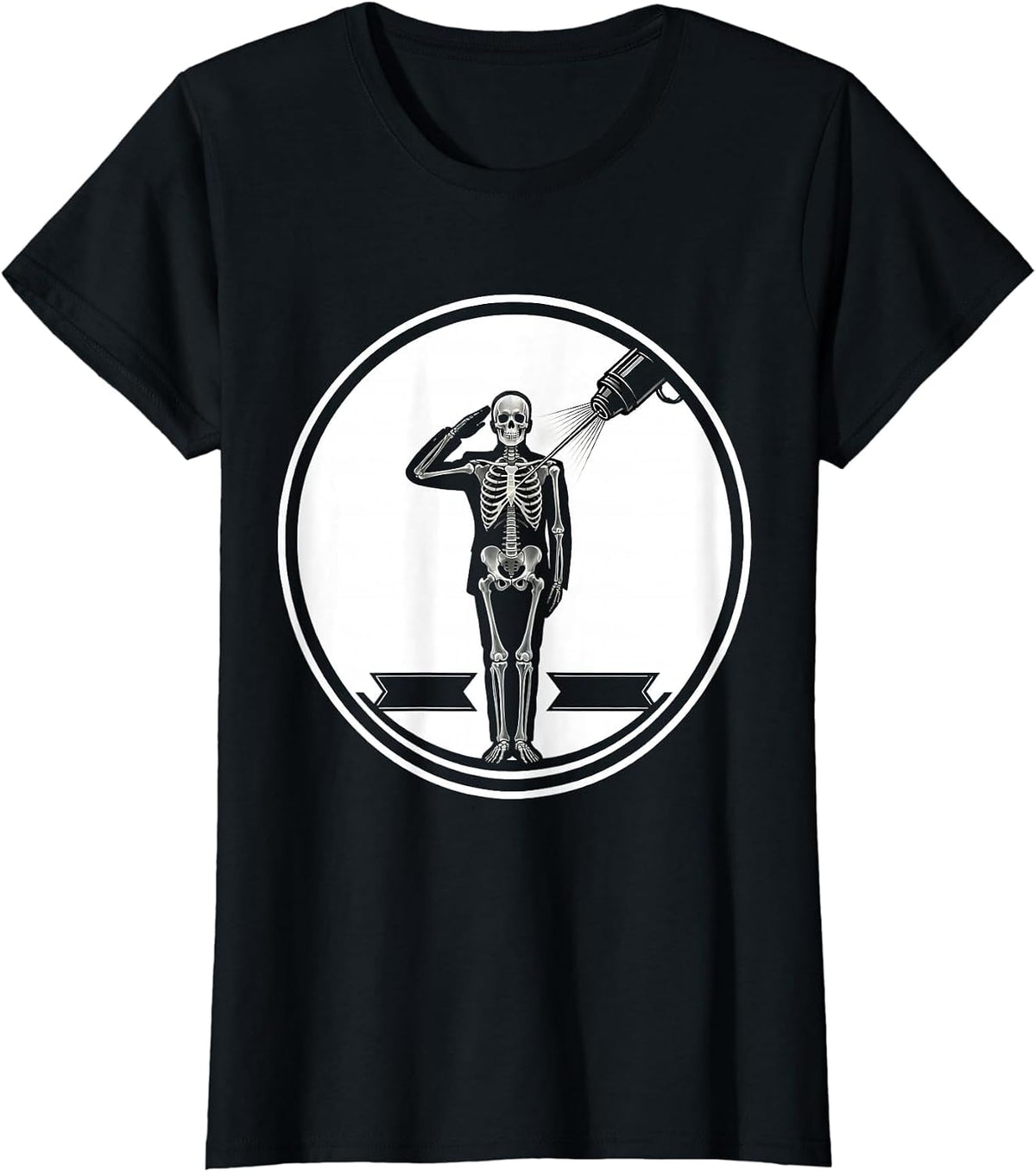 Women's Skeleton Salute Radiology Tech Halloween Humor T-Shirt - Black