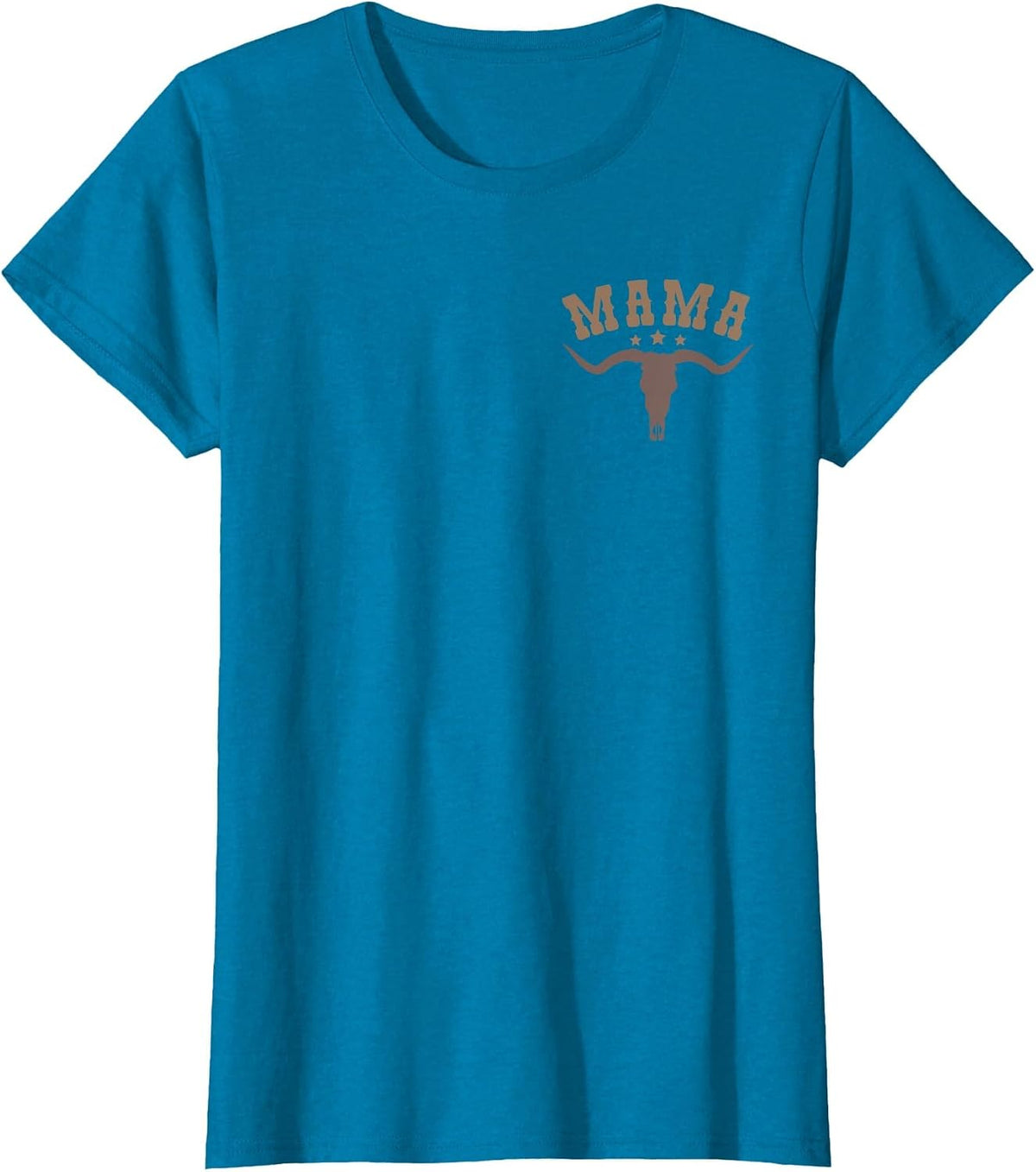 Mama Skull Highland Cow Boy Western Rodeo Family Matching T-Shirt, Women, Sapphire Blue, X-Small - As Pictured