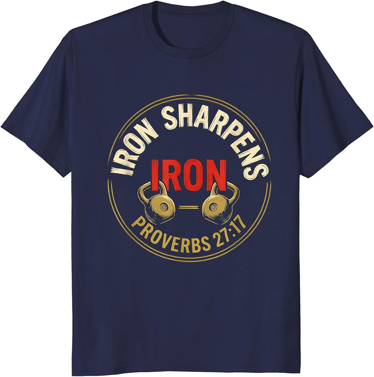 Men's Iron Sharpens Iron Christian Men Gym Scripture Workout T-Shirt - Navy Blue