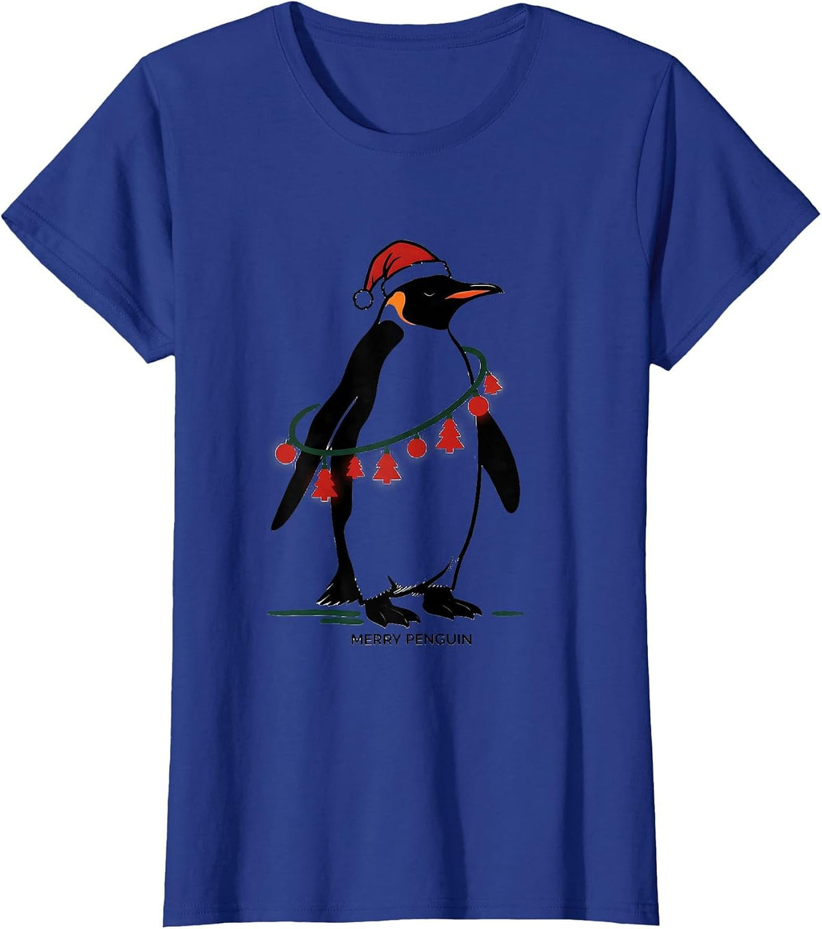 Women's Merry Penguin Funny Penguin Christmas Graphics Animal Lights T-Shirt - Royal Blue