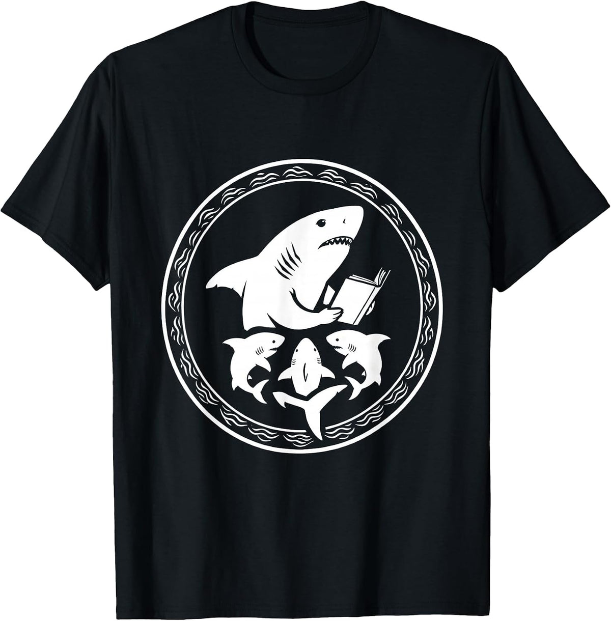 Men's Daddy Shark Bedtime Story With Pups T-Shirt - Black