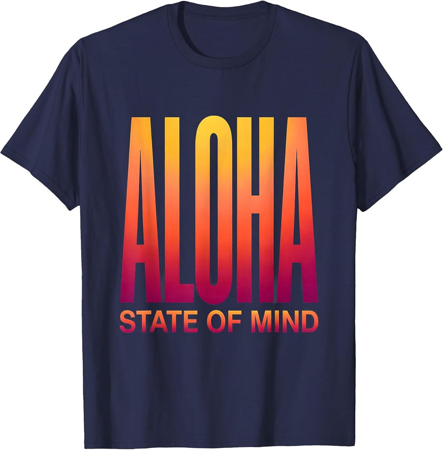 Aloha State of Mind Hawaii Graphic Design T-Shirt - Navy Blue