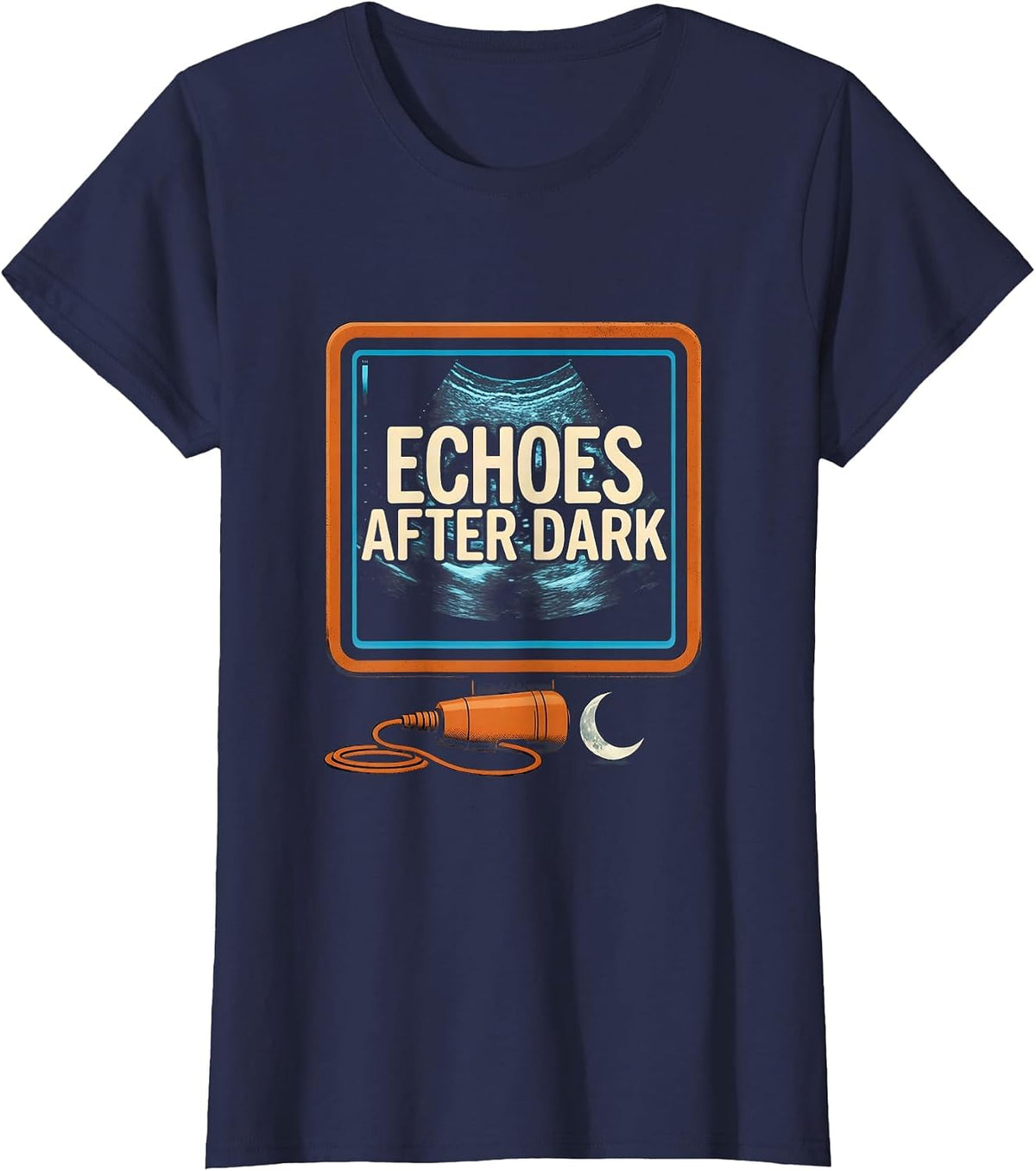 Women's Echoes After Dark Screenprint Sonographer Halloween T-Shirt - Navy Blue