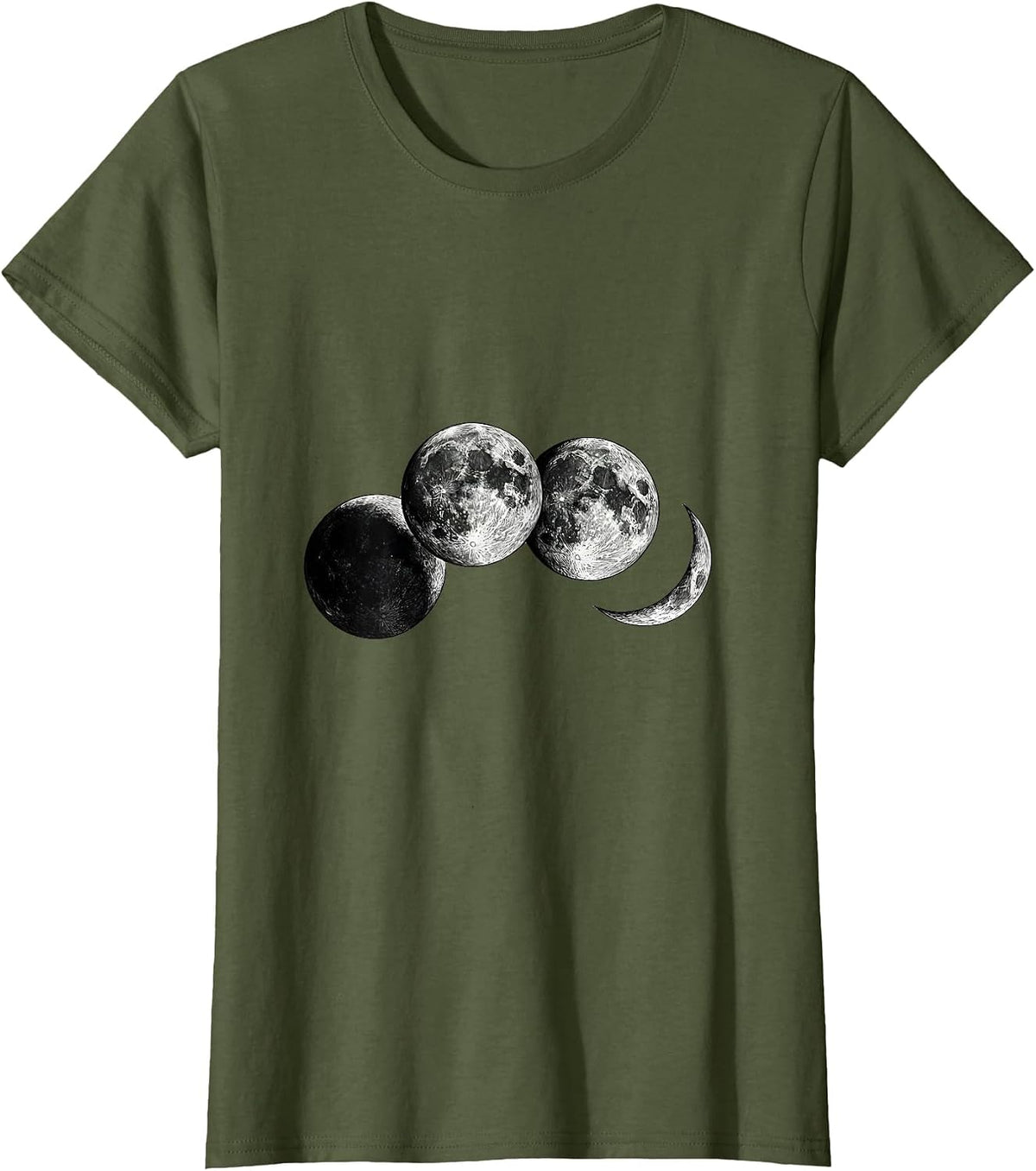 Women's Moon Phases Monochromatic Stoic Philosophy Enthusiast T-Shirt - Olive Green