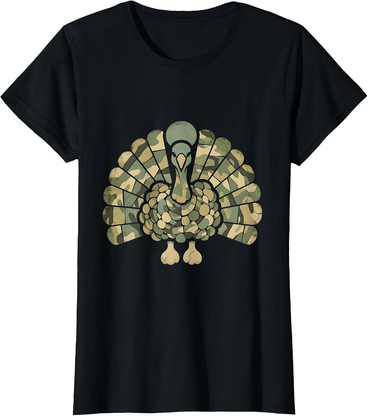 Camo Turkey Feather Fan Hunting Design T-Shirt, Women, Black, X-Large - As Pictured