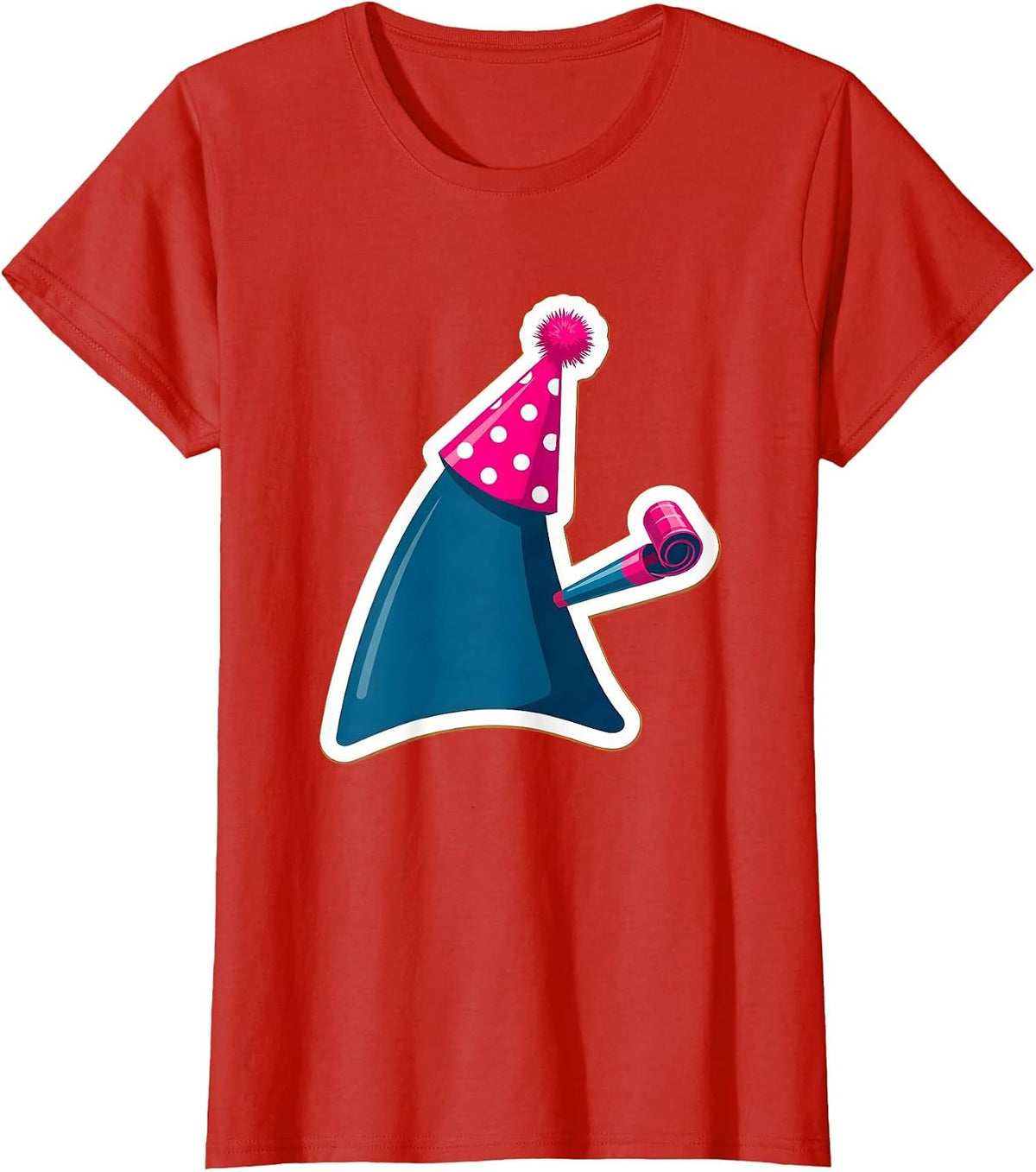 Birthday Shark Fin Party Hat Celebration Design T-Shirt - Red