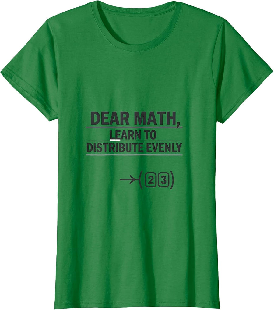 Women's Dear Math, Learn To Distribute Evenly Funny Math Teacher T-Shirt - Kelly Green