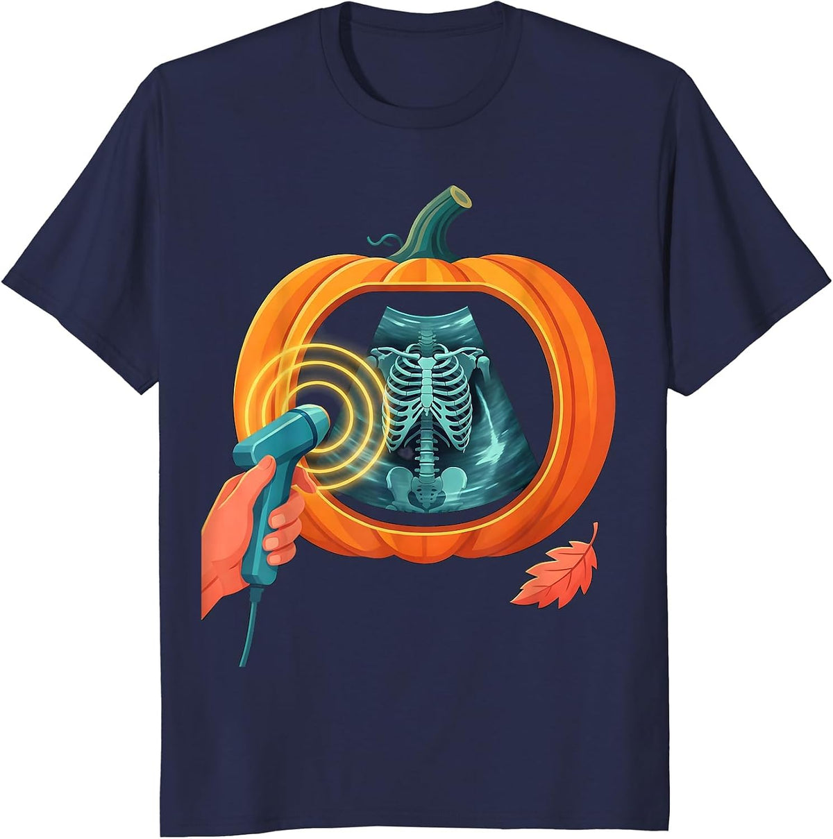 Men's Ultrasound Tech Halloween Radiology Tech Pumpkin Scan T-Shirt - Navy Blue