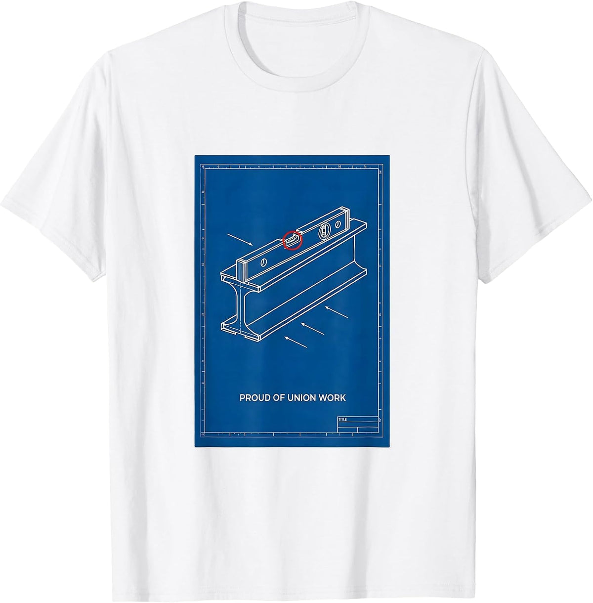 Men's Proud Of Union Work Technical Blueprint Skilled Trade Labor T-Shirt - White