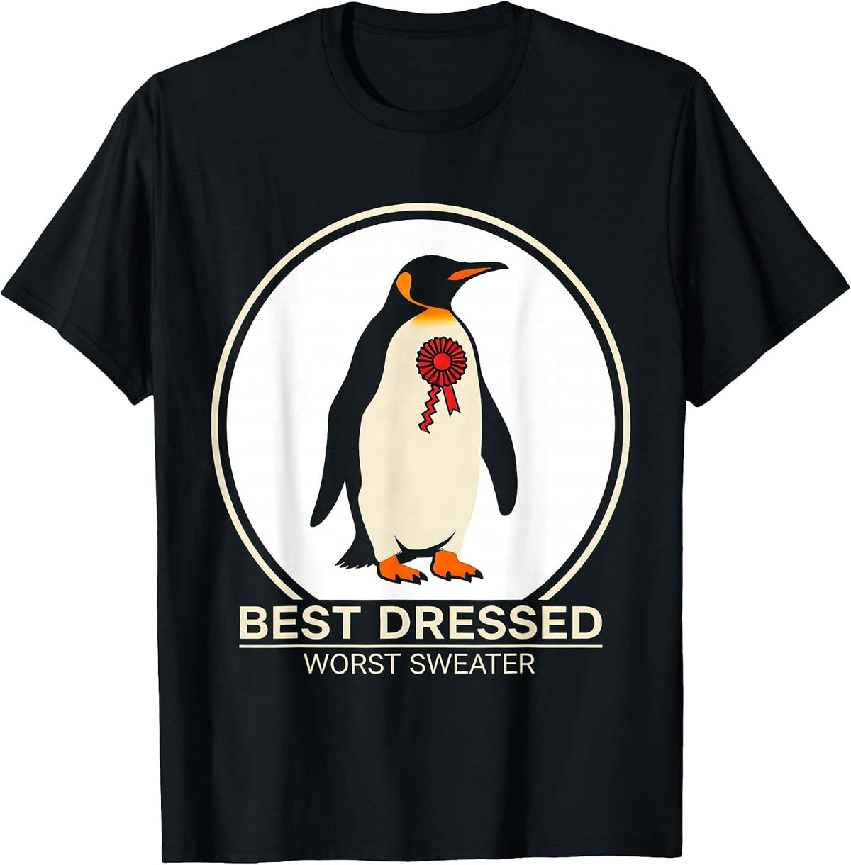 Men's Best Dressed Worst Sweater Funny Penguin Ugly Christmas T-Shirt - Black