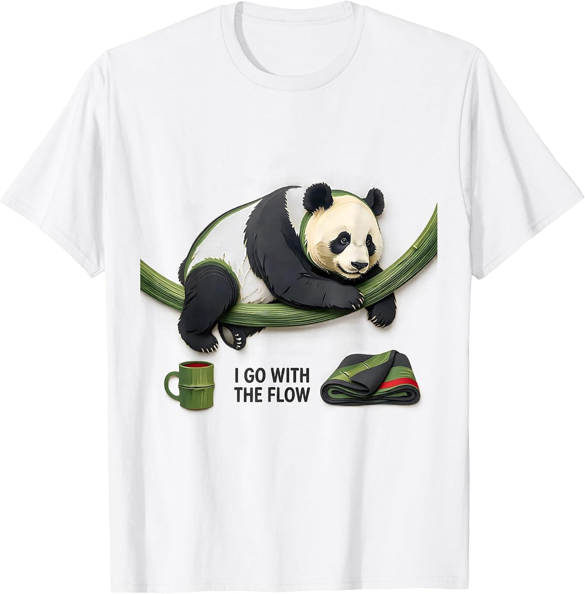 Men's I Go With The Flow Funny Panda Animal Lover Cute Novelty T-Shirt - White