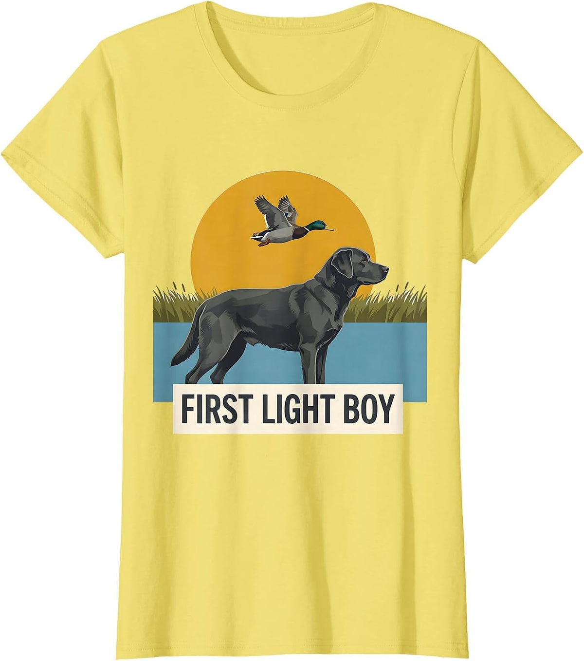 First Light Boy Midcentury Modern Labrador Duck Hunting T-Shirt - Lemon Yellow