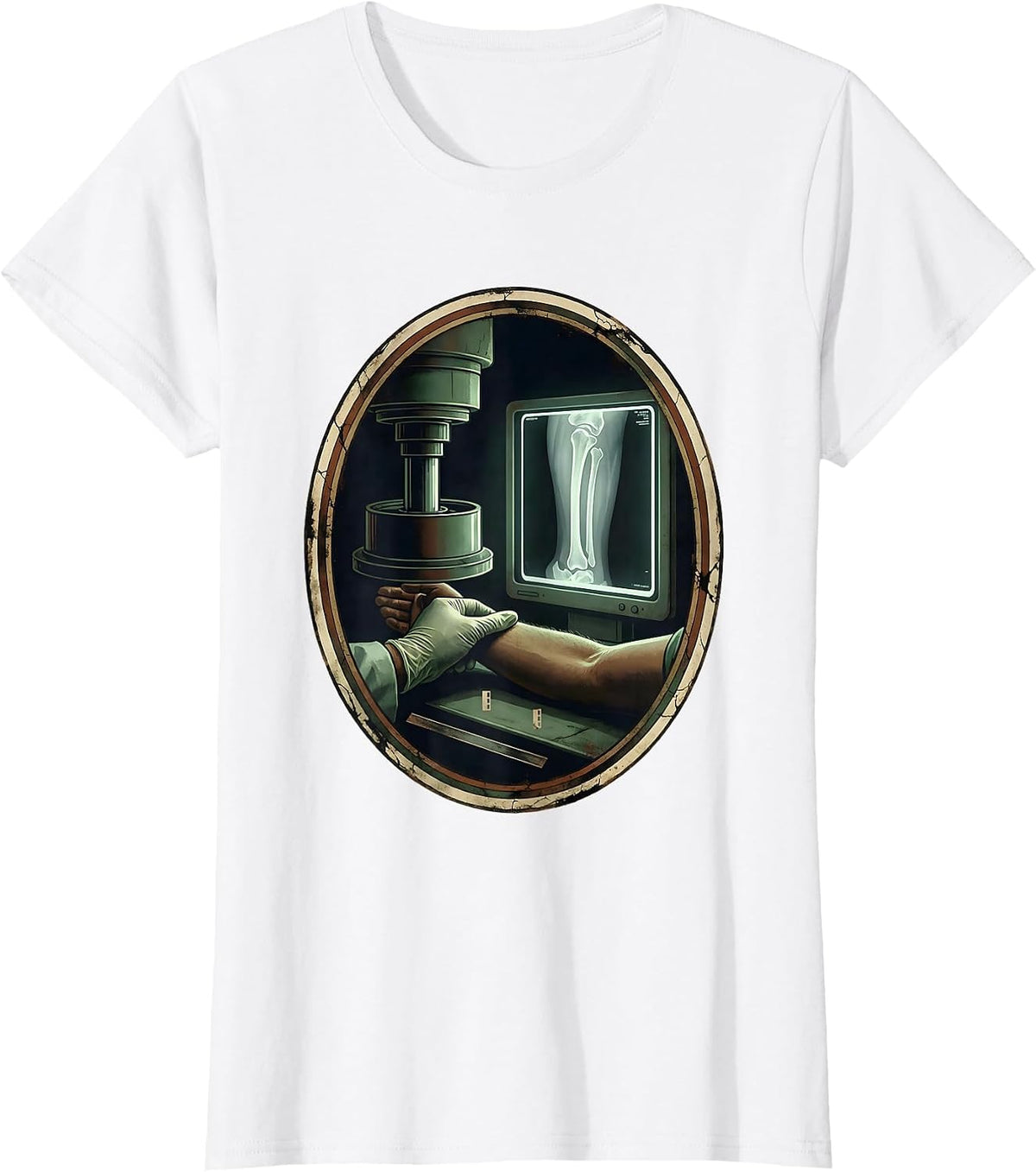 Women's Radiology Tech Vintage Gloved Hand X-Ray Humor T-Shirt - White