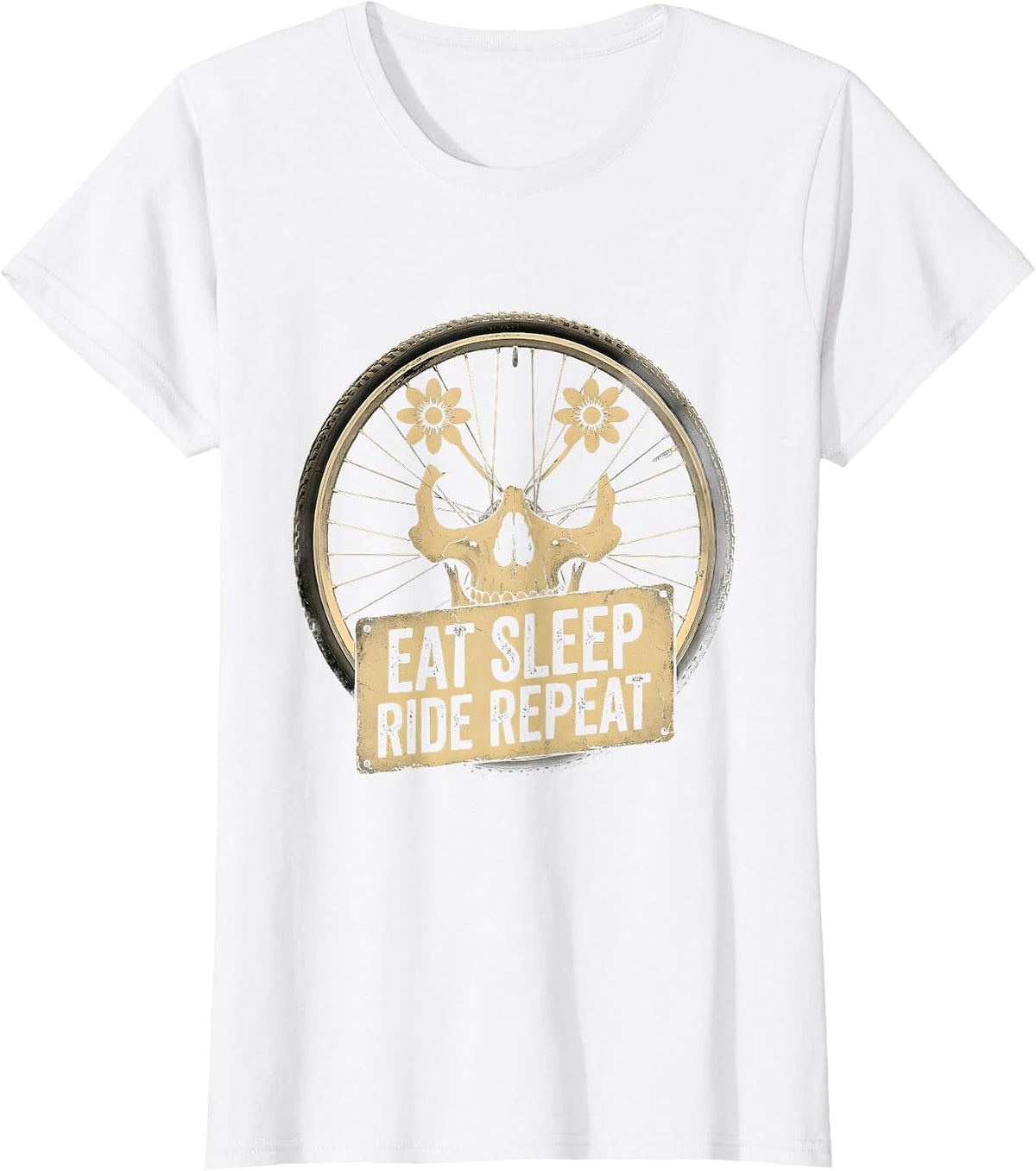 Eat Sleep Ride Repeat Cycling Design T-Shirt - White