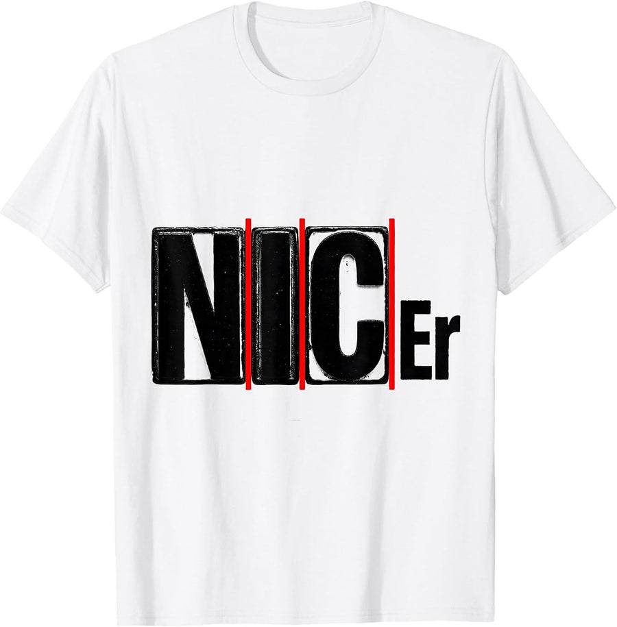 Men's N-I-C-Er Funny Science Chemistry Nerd Humor Periodic Table T-Shirt - White