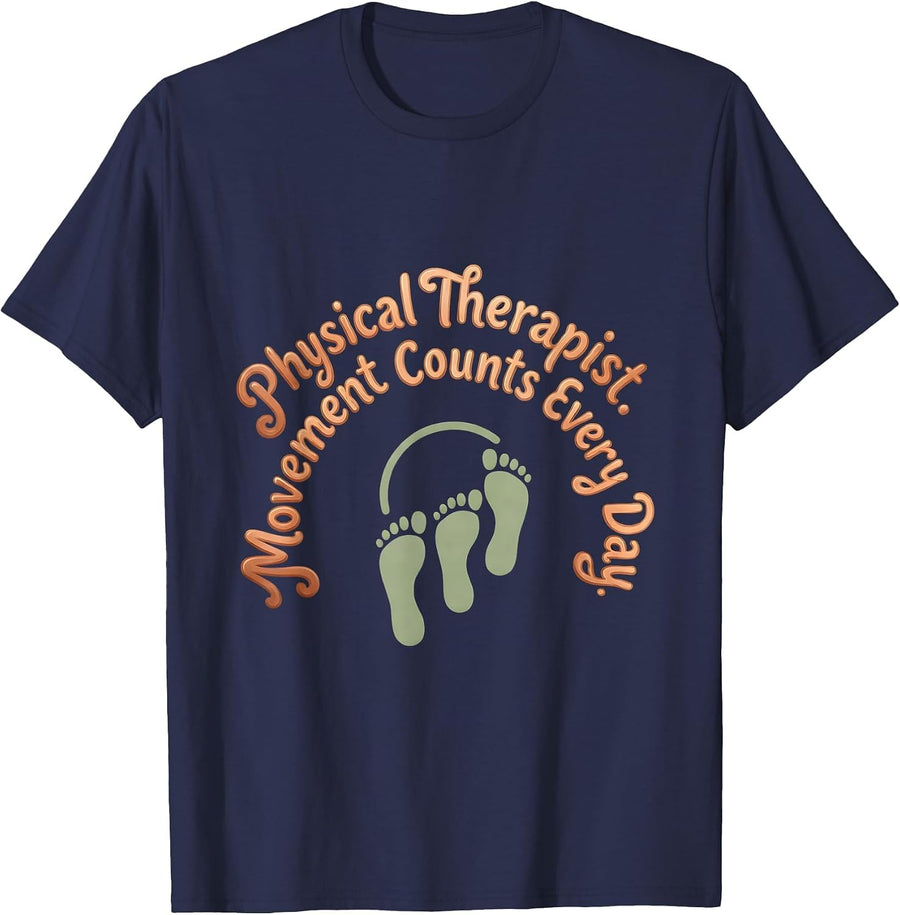 Physical Therapist. Movement Counts Every Day Groovy T-Shirt - Navy Blue