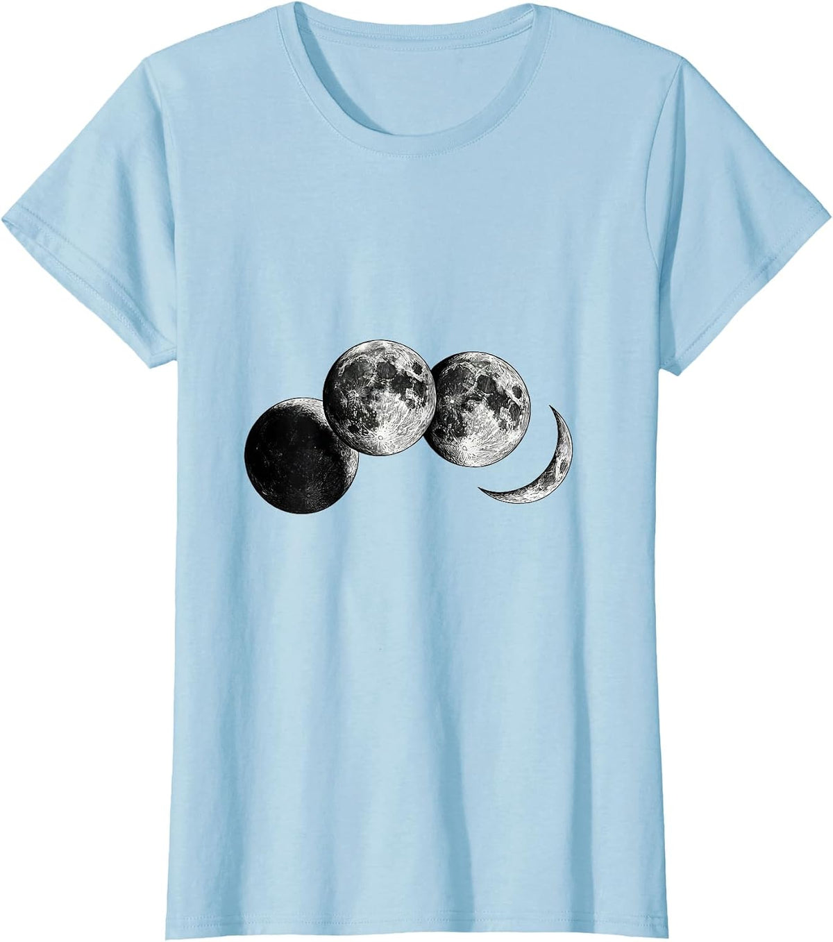 Women's Moon Phases Monochromatic Stoic Philosophy Enthusiast T-Shirt - Baby Blue