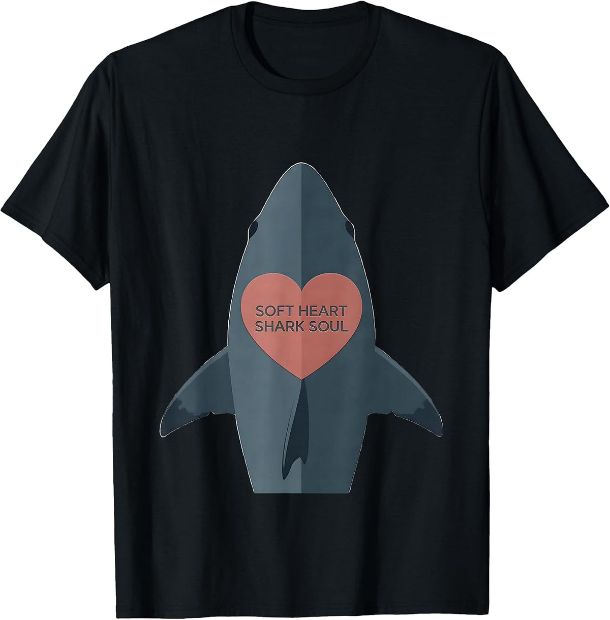 Men's Soft Heart Shark Soul Graphic Design T-Shirt - Black