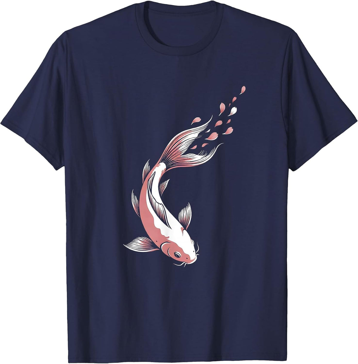 Men's Koi Fish Pink Petals Breast Cancer Awareness T-Shirt - Navy Blue