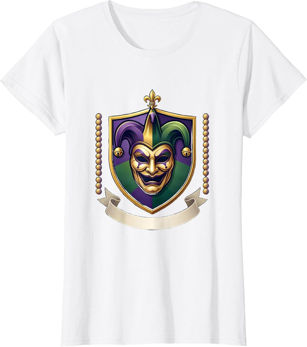 Symmetrical Crest Shield Mardi Gras Carnival Costume Party T-Shirt - White