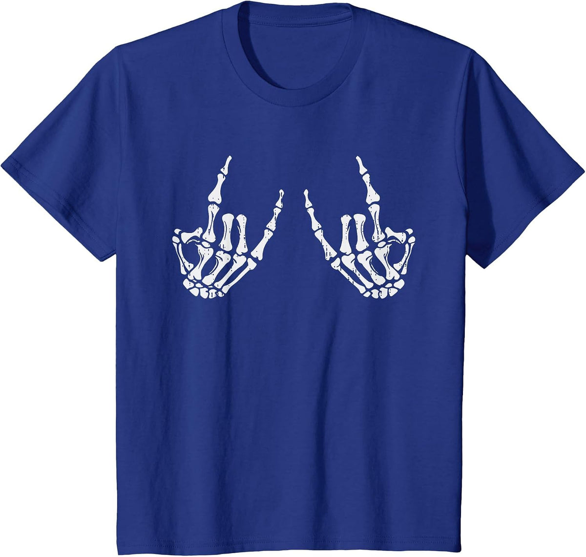 Retro Rocker Hand Sign Rock Skeleton Halloween Mens Womens T-Shirt - Royal Blue