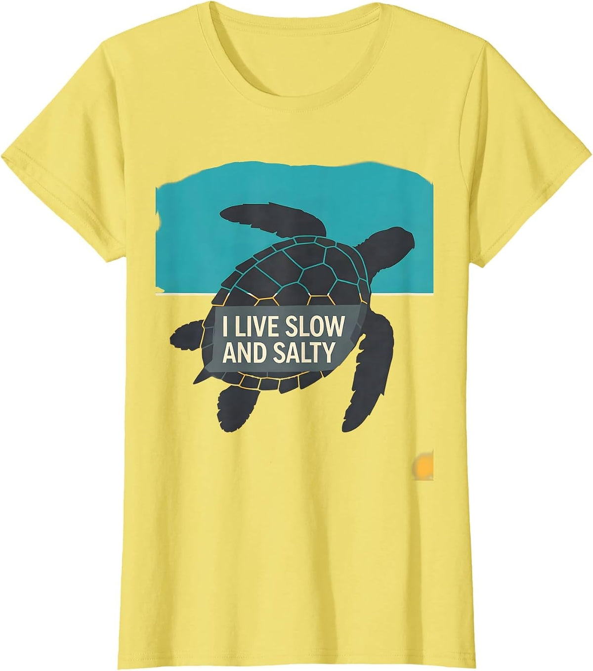 Women's I Live Slow And Salty Funny Sea Turtle Lover Beach Humor T-Shirt - Lemon Yellow