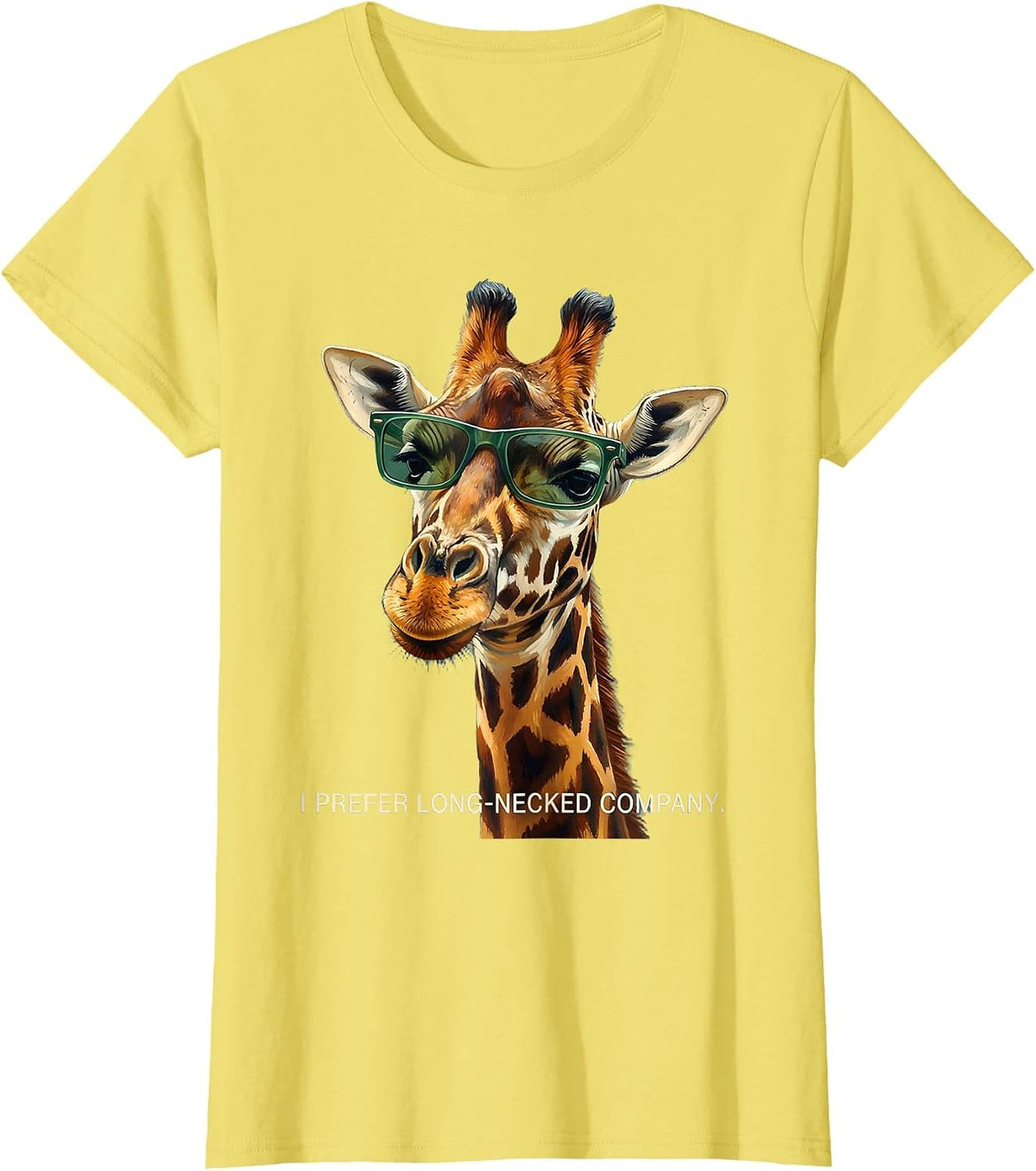 I Prefer Long-Necked Company Funny Giraffe Sunglasses T-Shirt - Lemon Yellow