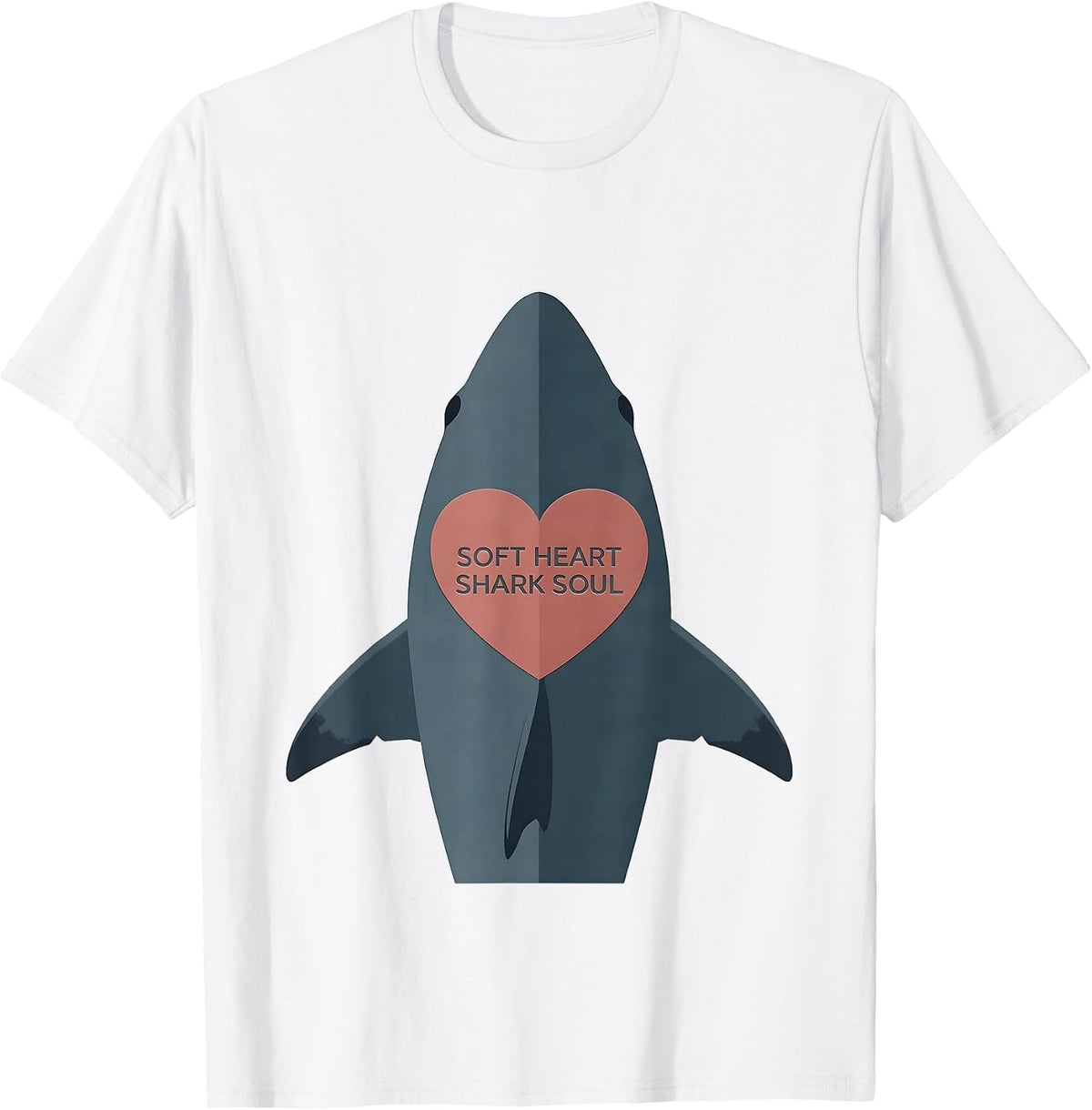 Men's Soft Heart Shark Soul Graphic Design T-Shirt - White