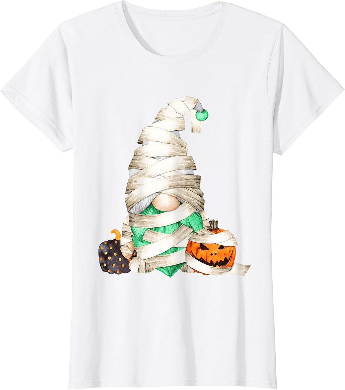 Halloween Gnome Mummy Costume for Women & Boys with Pumpkin T-Shirt - White