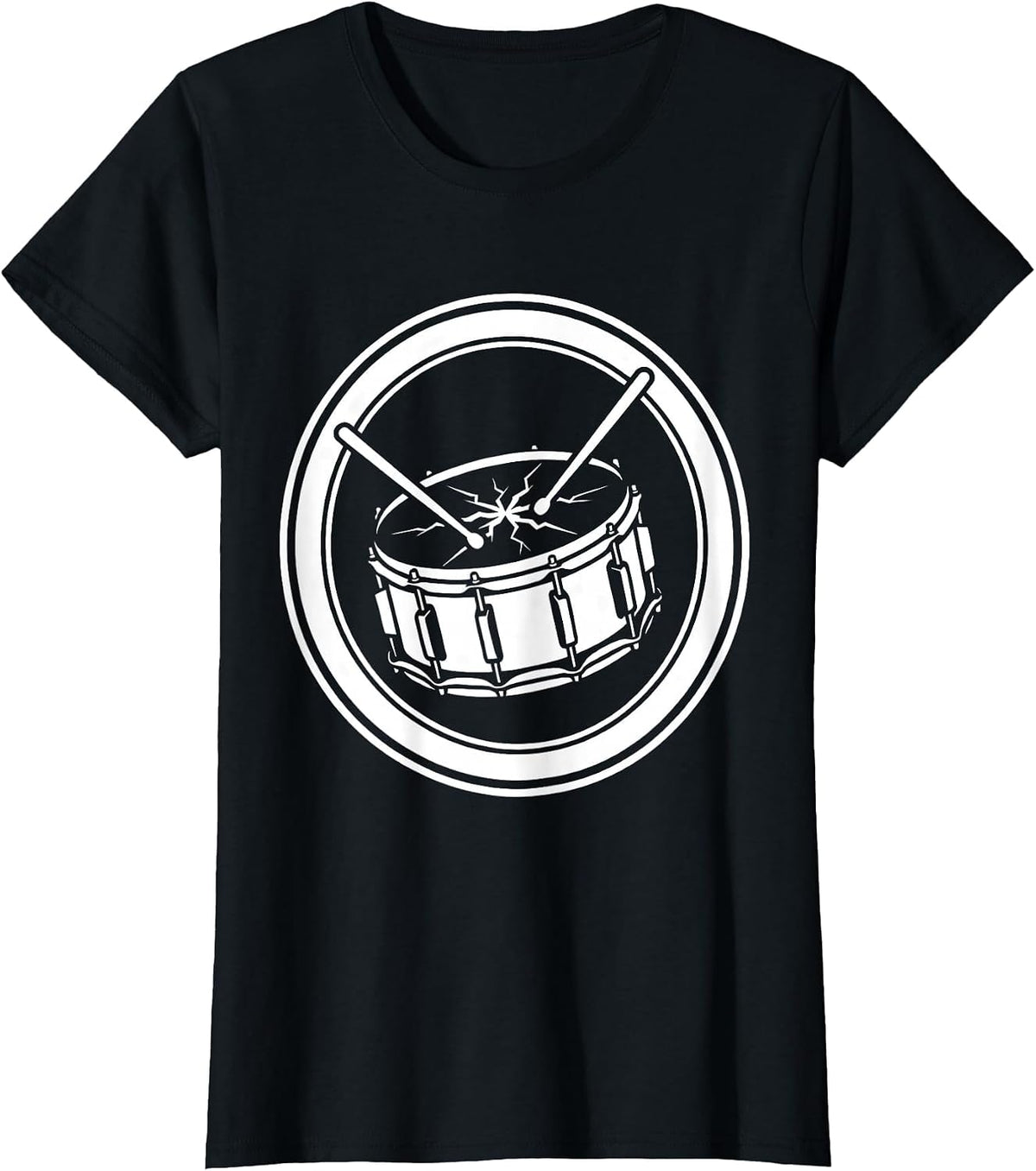 Crossed Drumsticks Cracked Snare Drum Rock Graphic T-Shirt - Black