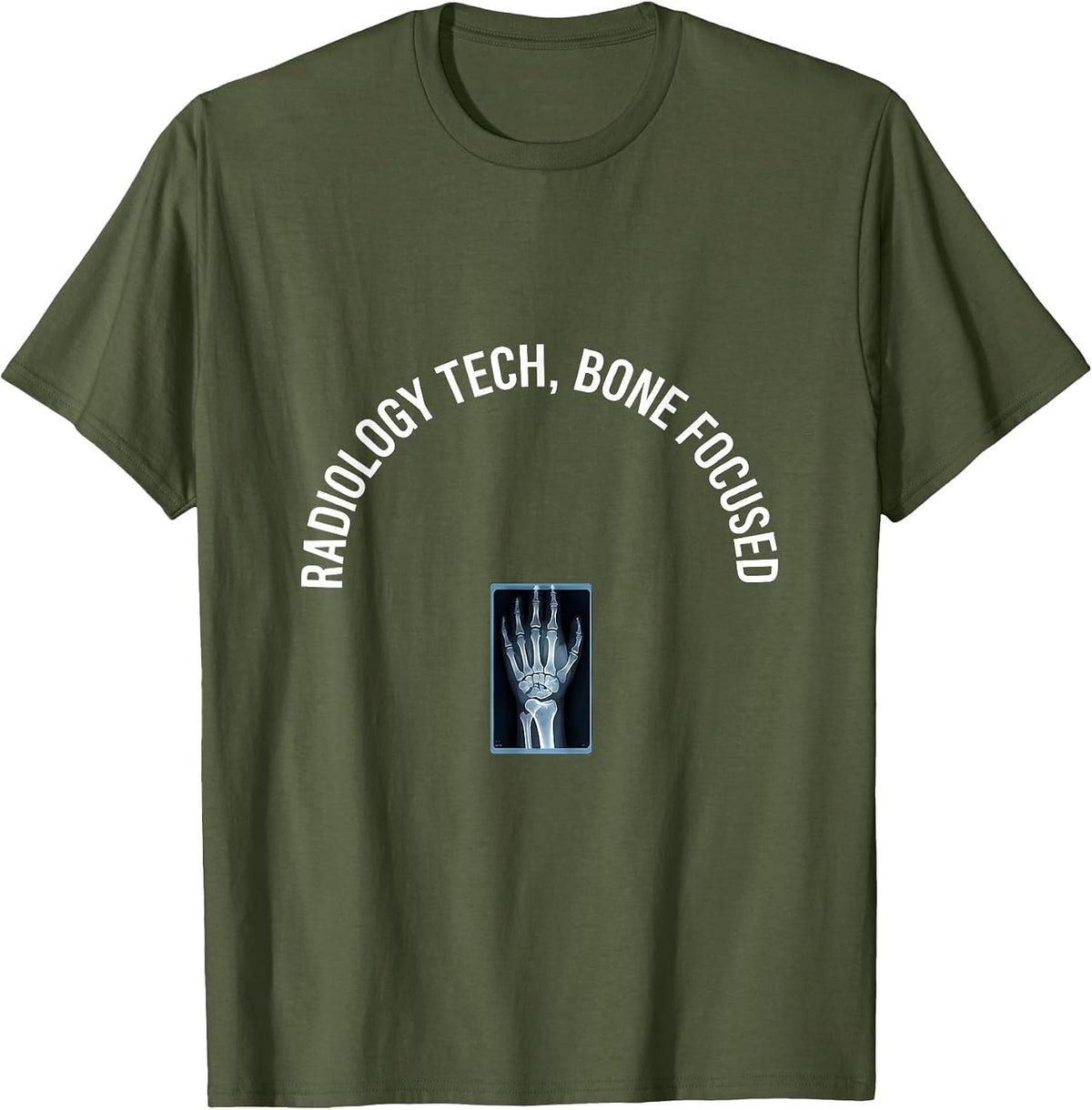 Men's Radiology Tech Bone Focused Minimalist X-Ray Tech Gift T-Shirt - Olive Green