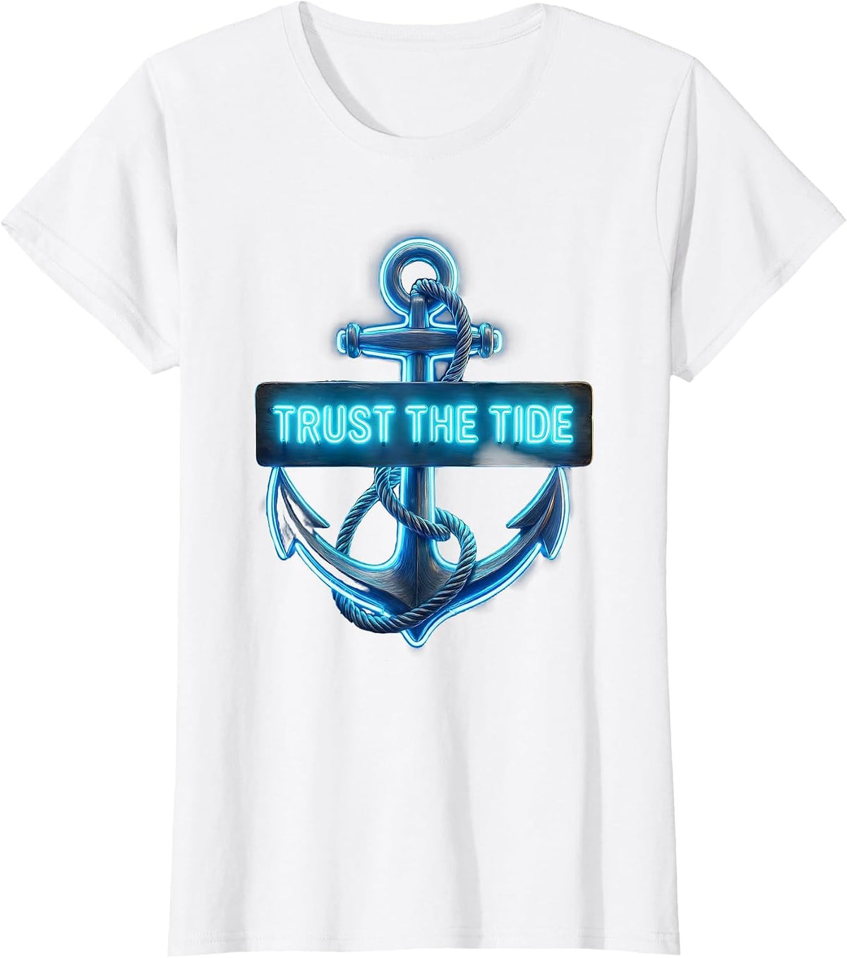 Trust the Tide Navy Ocean Graphic Design T-Shirt - White