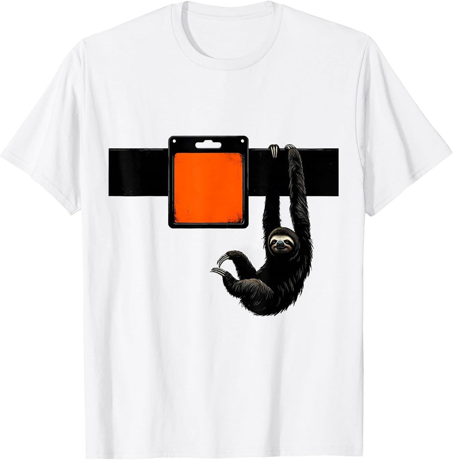 Men's Sloth Hanger Brutalist Funny Animal Lover Gift T-Shirt - White