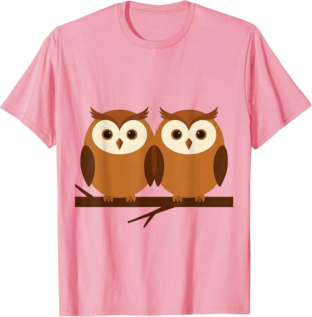 Men's Pair of Owls Perched on Branch Illustration T-Shirt - Pink
