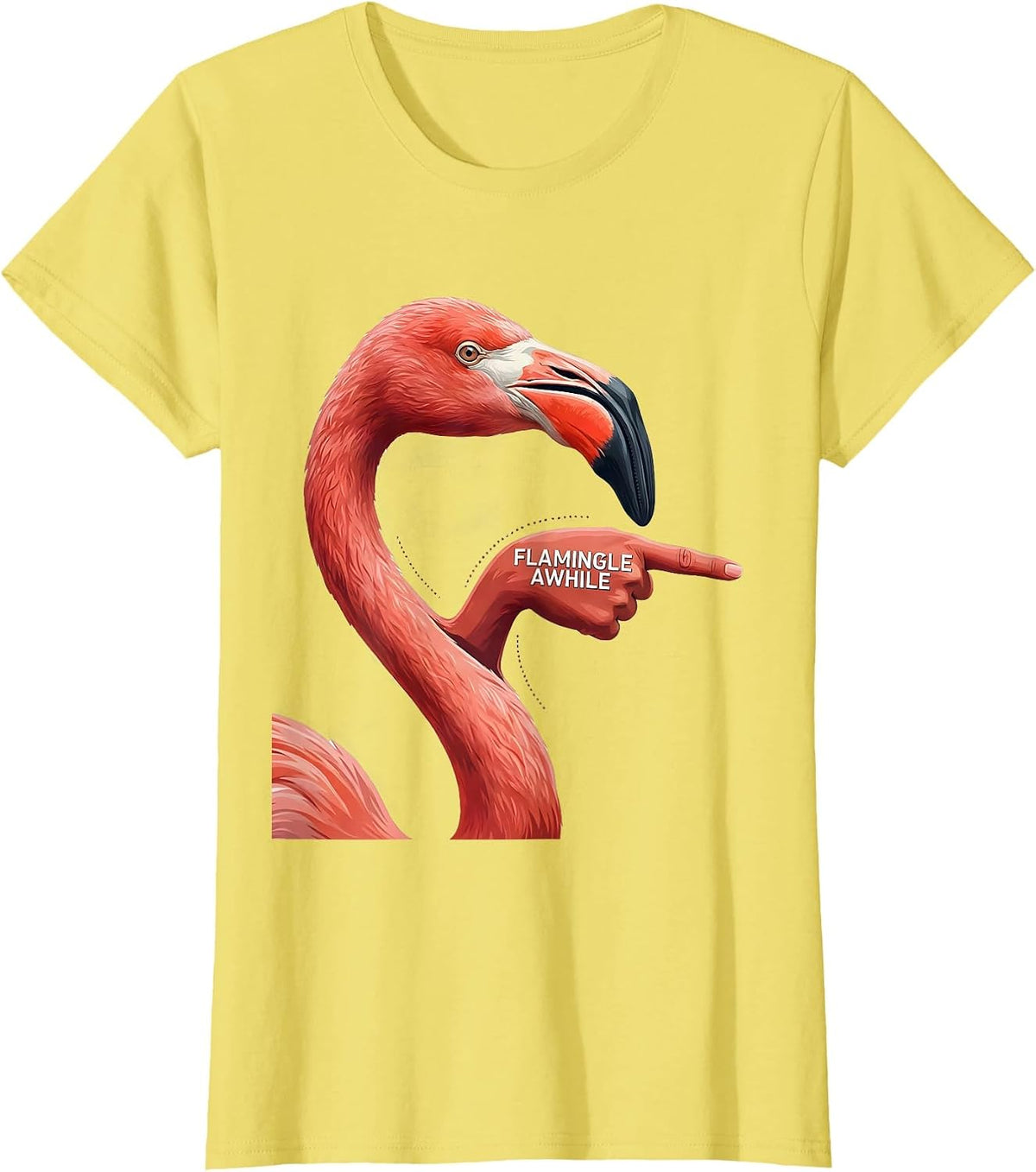 Flamingle Awhile Funny Flamingo Lover Bird Humor T-Shirt - Lemon Yellow