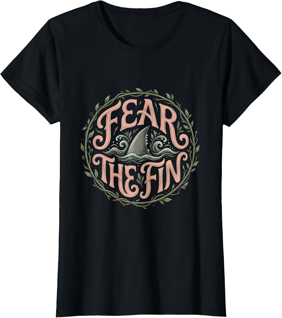 Fear the Fin Shark Graphic Design T-Shirt - Black