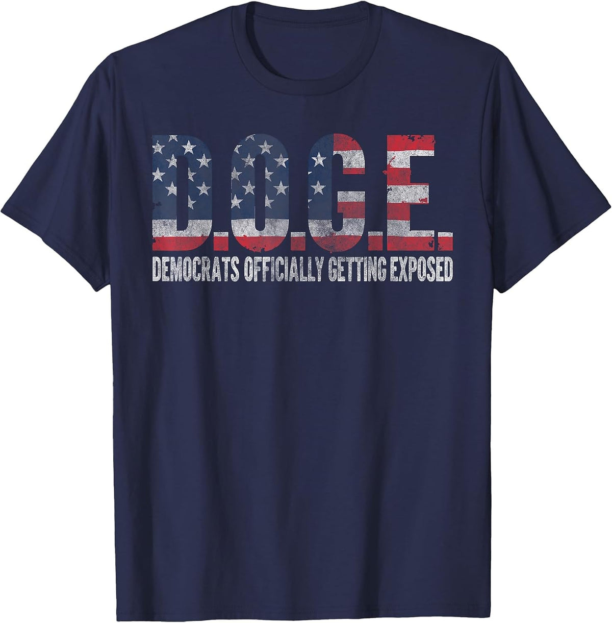 Vintage Retro Doge Democrats Exposed USA Flag Graphic Design T-Shirt - Navy Blue