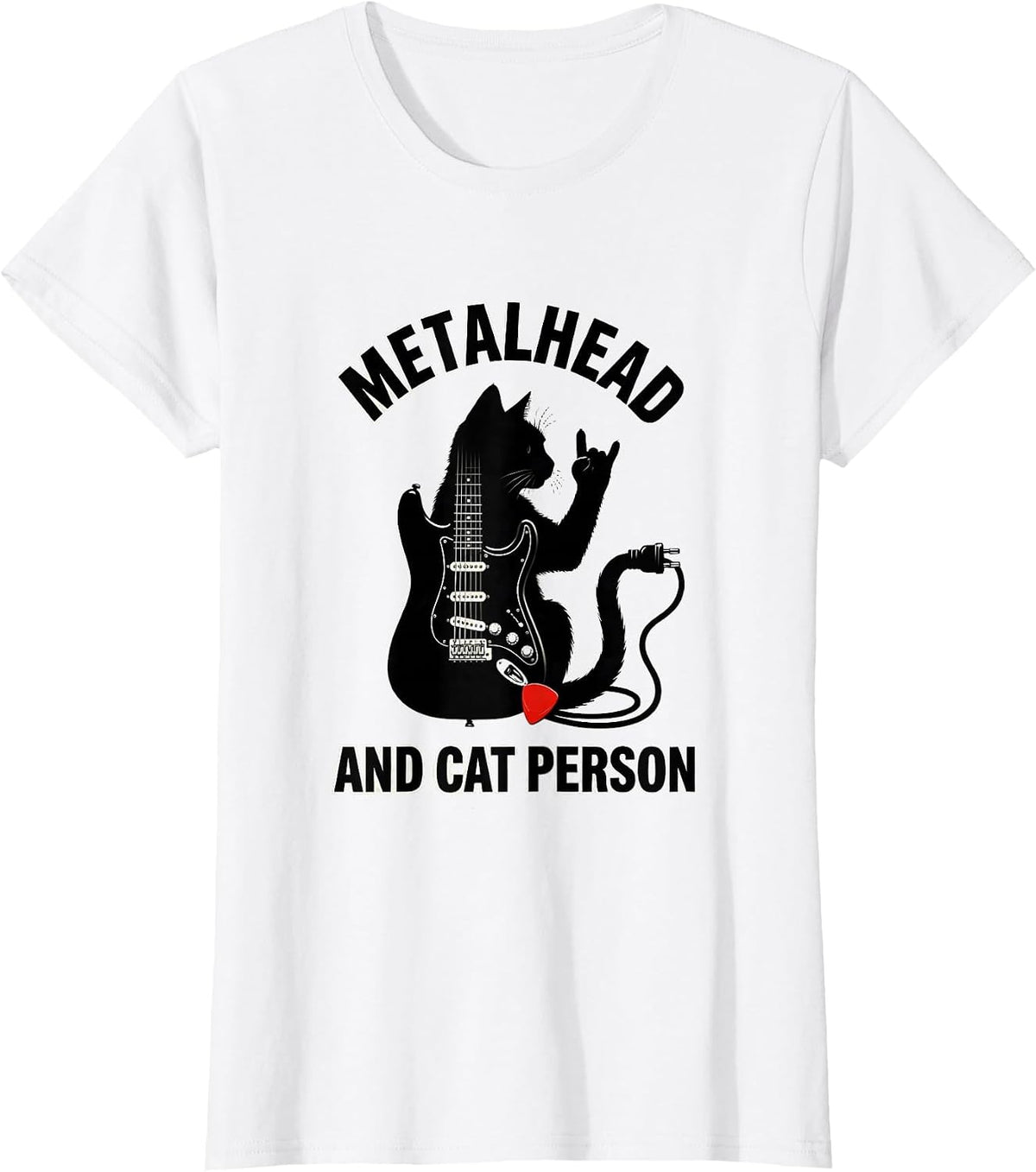 Women's Metalhead And Cat Person Funny Heavy Metal Cat Rock Fan Gift T-Shirt - White