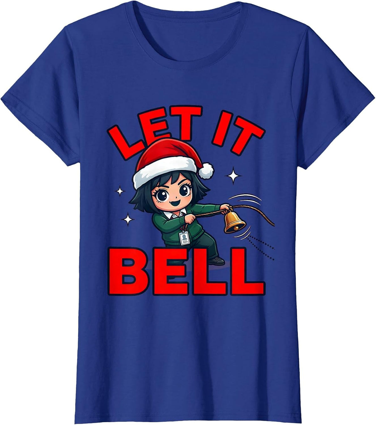 Women's LET IT BELL Funny Teacher Christmas School Staff T-Shirt - Royal Blue
