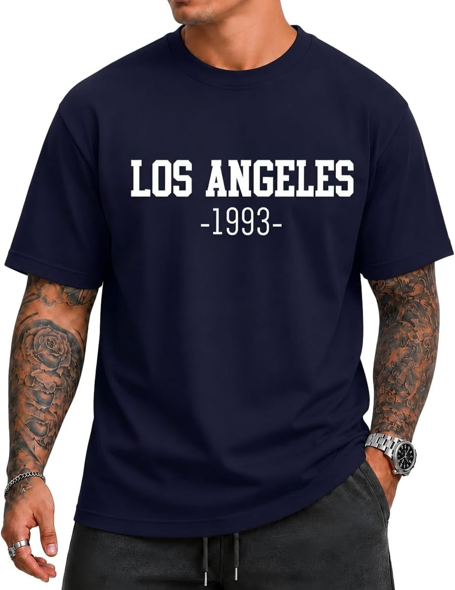 KUYIGO Mens Los Angeles 1993 Graphic T Shirt Cotton Short Sleeve Tee - Navy